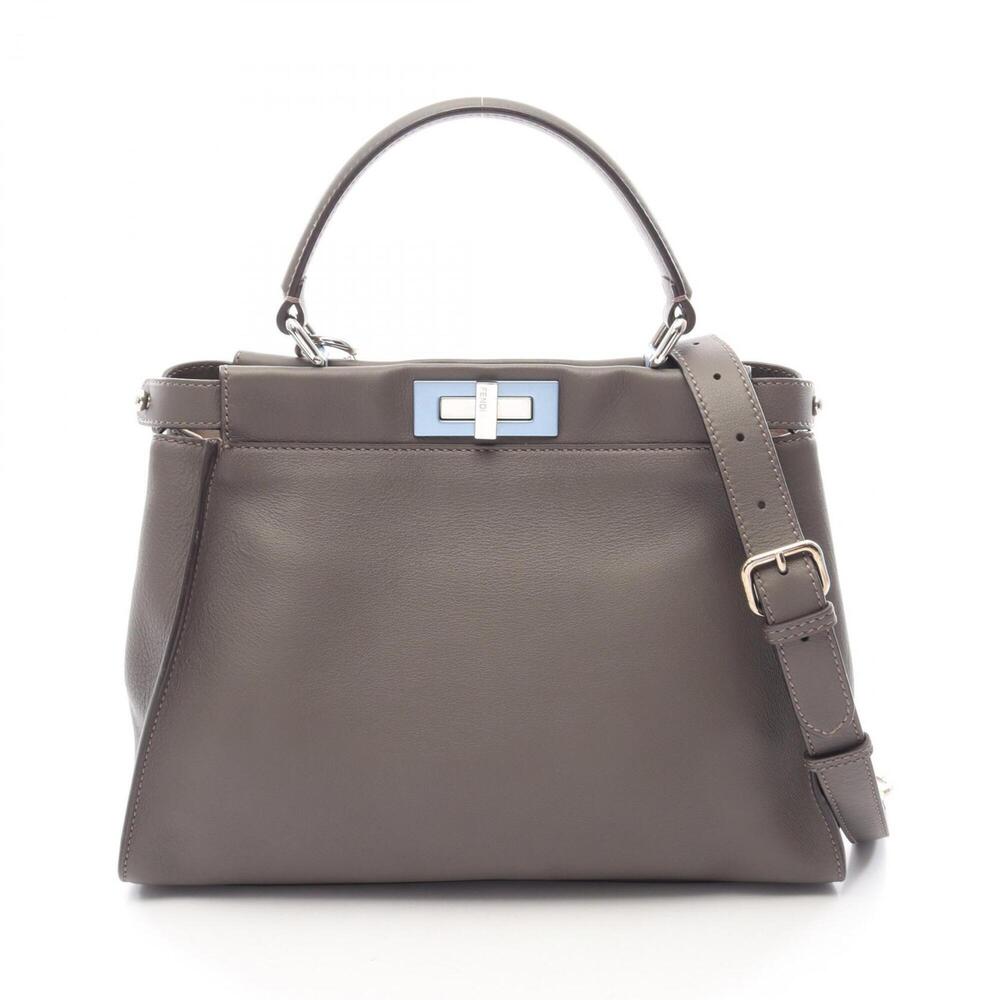 Fendi Peekaboo Regular 2-Way Handbag, Leather, Women's, Gray (8BN290)